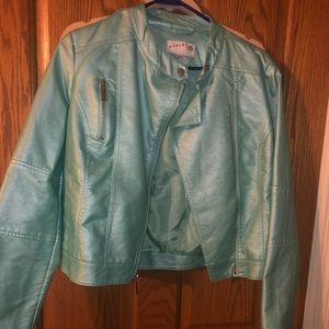 Mint green faux leather jacket
